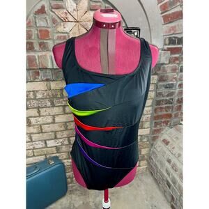 one piece swimsuit Vintage 1980s color blocked